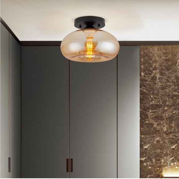 Mid-Century Modern Amber Flush Mount Ceiling Light - Picture 5 of 11